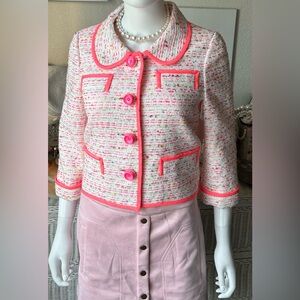Kate Spade Tweed Waist Jacket 3/4 sleeves in Neon Pink multicolors Size 6
